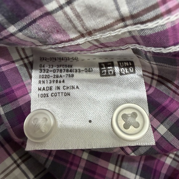 Uniqlo Mens Large Purple Plaid Button Down Shirt Cotton NWOT - Picture 8 of 14